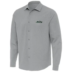 New York Jets Sweaters & Dress Shirts | Sweaters^Men's Antigua Gray Exposure Woven Long Sleeve Button-Up Shirt