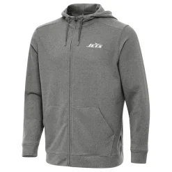 New York Jets Jackets^Men's Antigua Heather Black Effortless Full-Zip Hoodie