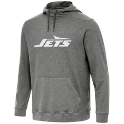 New York Jets Jackets^Men's Antigua Heather Black Cloud Pullover Hoodie