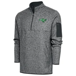 New York Jets Big & Tall^Men's Antigua Heather Charcoal Throwback Fortune Big & Tall Quarter-Zip Pullover Jacket