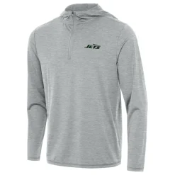 New York Jets Jackets | Sweatshirts & Fleece^Men's Antigua Heather Gray Tidy Quarter-Zip Pullover Hoodie