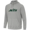 New York Jets Jackets^Men's Antigua Heather Gray Cloud Pullover Hoodie