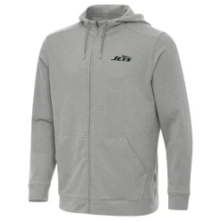 New York Jets Jackets^Men's Antigua Heather Gray Effortless Full-Zip Hoodie