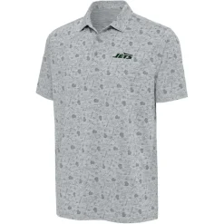 New York Jets Polos^Men's Antigua Heather Gray Relentless Polo