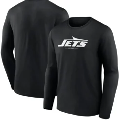 New York Jets Long Sleeved^Men's Black Logo Team Lockup Long Sleeve T-Shirt