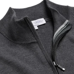 New York Jets Sweaters & Dress Shirts | Sweatshirts & Fleece^Men's Charles Tyrwhitt Gray Merino Quarter-Zip Pullover Sweater