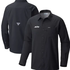 New York Jets Sweaters & Dress Shirts^Men's Columbia Black Slack Tide Omni-Wick Button-Up Long Sleeve Shirt