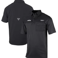 New York Jets Polos^Men's Columbia Black Omni-Wick Flycaster Pocket Polo