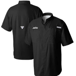 New York Jets Polos | Sweaters & Dress Shirts^Men's Columbia Black Tamiami Omni-Shade Button-Down Shirt
