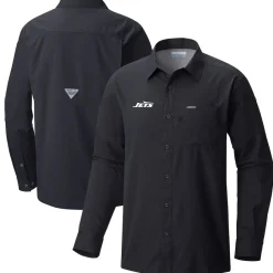 New York Jets Sweaters & Dress Shirts^Men's Columbia Black Slack Tide Omni-Wick Button-Up Long Sleeve Shirt