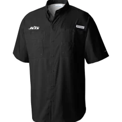 New York Jets Polos | Sweaters & Dress Shirts^Men's Columbia Black Tamiami Omni-Shade Button-Down Shirt