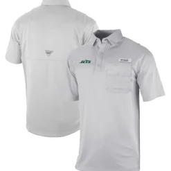 New York Jets Polos^Men's Columbia Gray Omni-Wick Flycaster Pocket Polo