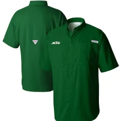 New York Jets Polos | Sweaters & Dress Shirts^Men's Columbia Green Tamiami Omni-Shade Button-Down Shirt