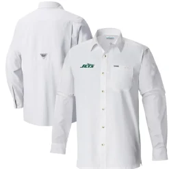 New York Jets Sweaters & Dress Shirts^Men's Columbia White Slack Tide Omni-Wick Button-Up Long Sleeve Shirt
