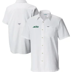 New York Jets Sweaters & Dress Shirts^Men's Columbia White Slack Tide Omni-Wick Button-Up Camp Shirt