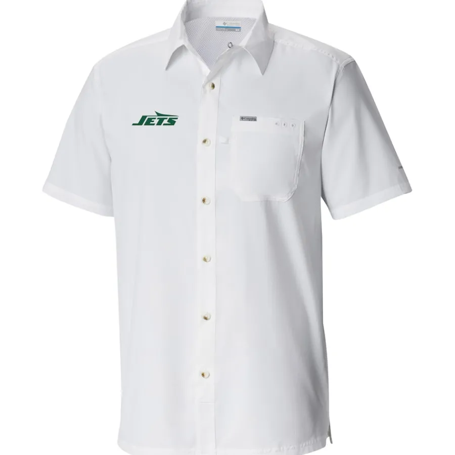 New York Jets Sweaters & Dress Shirts^Men's Columbia White Slack Tide Omni-Wick Button-Up Camp Shirt