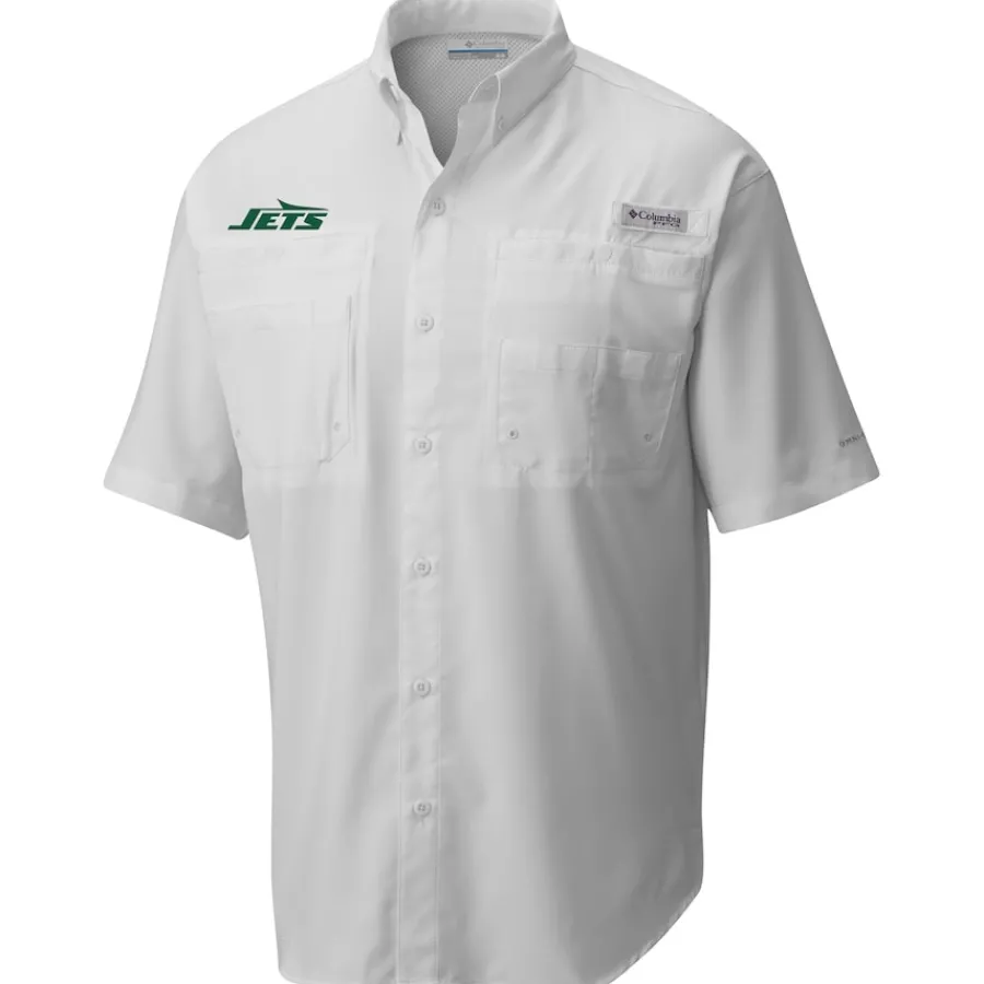 New York Jets Polos | Sweaters & Dress Shirts^Men's Columbia White Tamiami Omni-Shade Button-Down Shirt