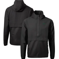 New York Jets Jackets^Men's Cutter & Buck Black Primary Logo Charter Eco Recycled Half-Zip Anorak Jacket