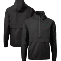 New York Jets Jackets^Men's Cutter & Buck Black Primary Logo Charter Eco Recycled Half-Zip Anorak Jacket