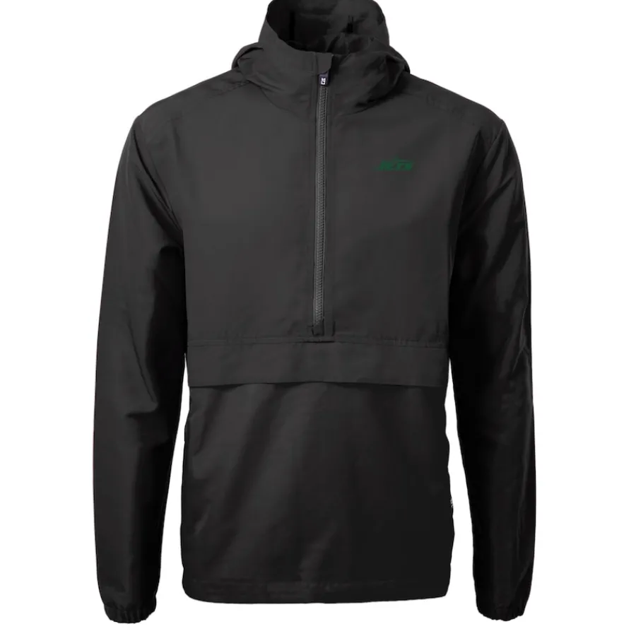 New York Jets Jackets^Men's Cutter & Buck Black Primary Logo Charter Eco Recycled Half-Zip Anorak Jacket