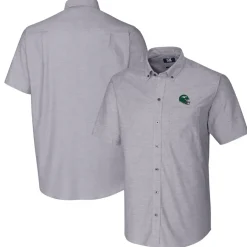 New York Jets Sweaters & Dress Shirts^Men's Cutter & Buck Charcoal Helmet Short Sleeve Stretch Oxford Button-Down Shirt