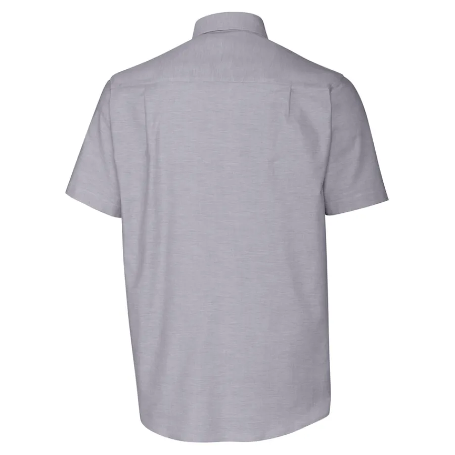 New York Jets Sweaters & Dress Shirts^Men's Cutter & Buck Charcoal Helmet Short Sleeve Stretch Oxford Button-Down Shirt