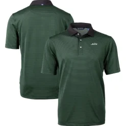 New York Jets Polos^Men's Cutter & Buck Hunter Green Primary Logo Virtue Eco Pique Micro Stripe Recycled Polo