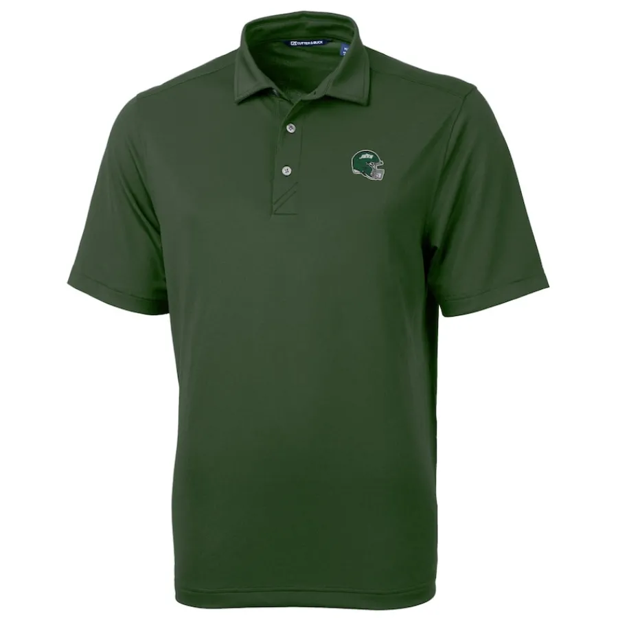 New York Jets Polos^Men's Cutter & Buck Hunter Green Helmet DryTec Virtue Eco Pique Recycled Polo