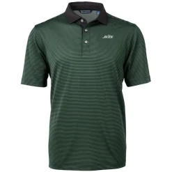 New York Jets Polos^Men's Cutter & Buck Hunter Green Primary Logo Virtue Eco Pique Micro Stripe Recycled Polo