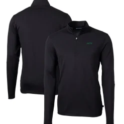 New York Jets Big & Tall^Men's Cutter & Buck Black Big & Tall Primary Logo Virtue Eco Pique Recycled Quarter-Zip Pullover Top