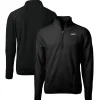 New York Jets Big & Tall^Men's Cutter & Buck Black Big & Tall Monochromatic Logo Cascade Eco Sherpa Fleece Quarter-Zip Jacket