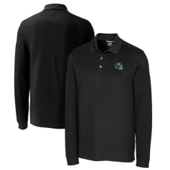 New York Jets Big & Tall^Men's Cutter & Buck Black Big & Tall Helmet DryTec Advantage Tri-Blend Pique Long Sleeve Polo