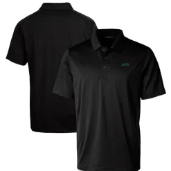 New York Jets Polos^Men's Cutter & Buck Black Primary Logo Prospect Eco Textured Stretch Recycled Polo