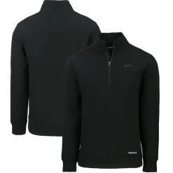 New York Jets Jackets^Men's Cutter & Buck Black Primary Logo Roam Eco Recycled Quarter-Zip Pullover Top