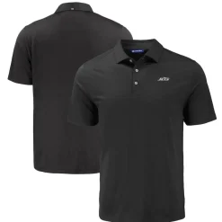 New York Jets Polos^Men's Cutter & Buck Black Monochromatic Logo Coastline Epic Comfort Eco Recycled Polo