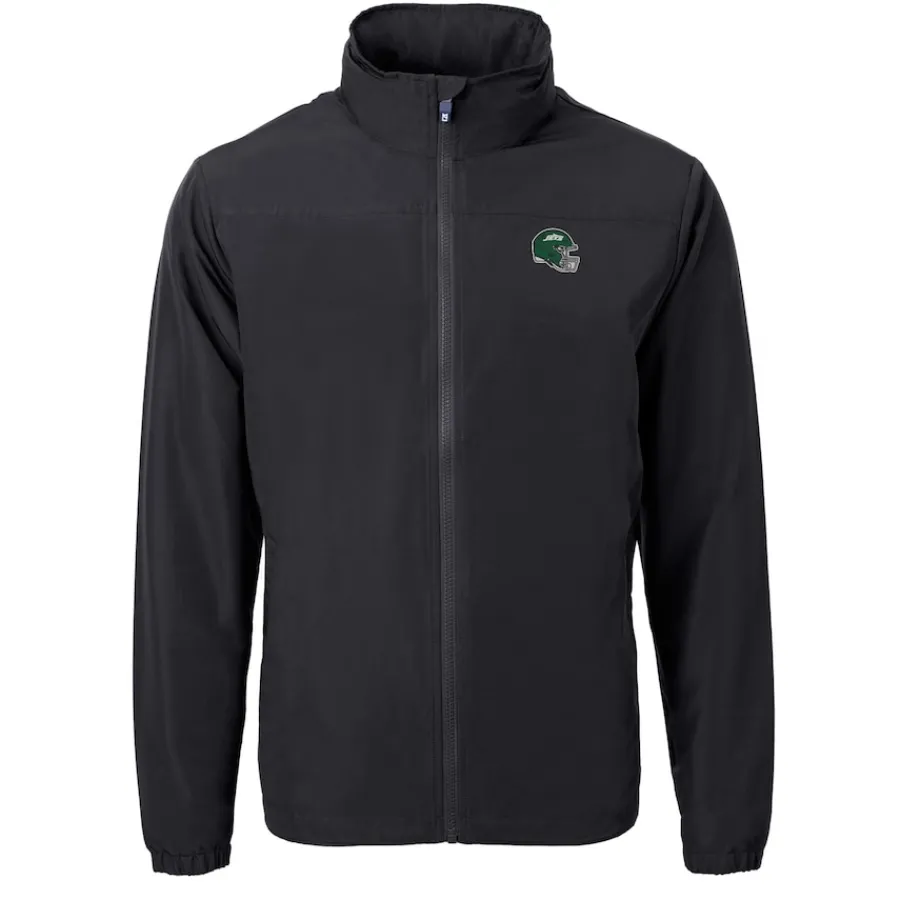 New York Jets Big & Tall^Men's Cutter & Buck Black Big & Tall Helmet Charter Eco Knit Recycled Full-Zip Jacket