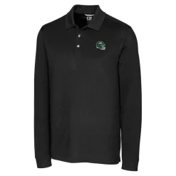 New York Jets Big & Tall^Men's Cutter & Buck Black Big & Tall Helmet DryTec Advantage Tri-Blend Pique Long Sleeve Polo