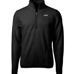 New York Jets Big & Tall^Men's Cutter & Buck Black Big & Tall Monochromatic Logo Cascade Eco Sherpa Fleece Quarter-Zip Jacket