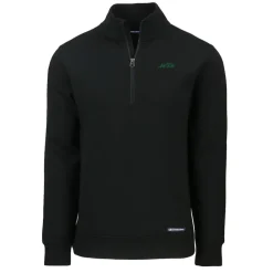 New York Jets Jackets^Men's Cutter & Buck Black Primary Logo Roam Eco Recycled Quarter-Zip Pullover Top