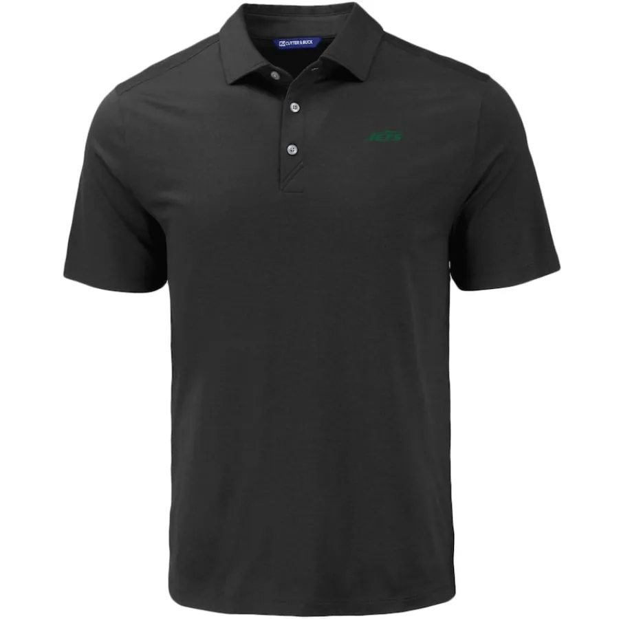 New York Jets Polos^Men's Cutter & Buck Black Primary Logo Coastline Epic Comfort Eco Recycled Polo