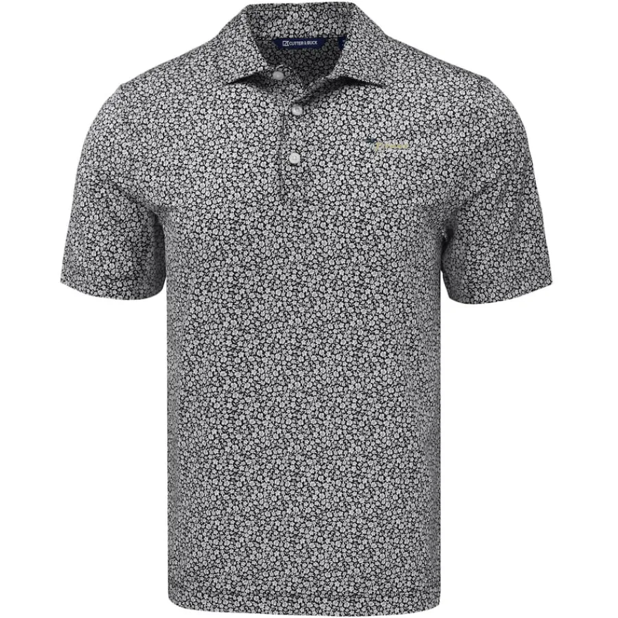 New York Jets Polos^Men's Cutter & Buck Black Pike Eco Flora Print Polo