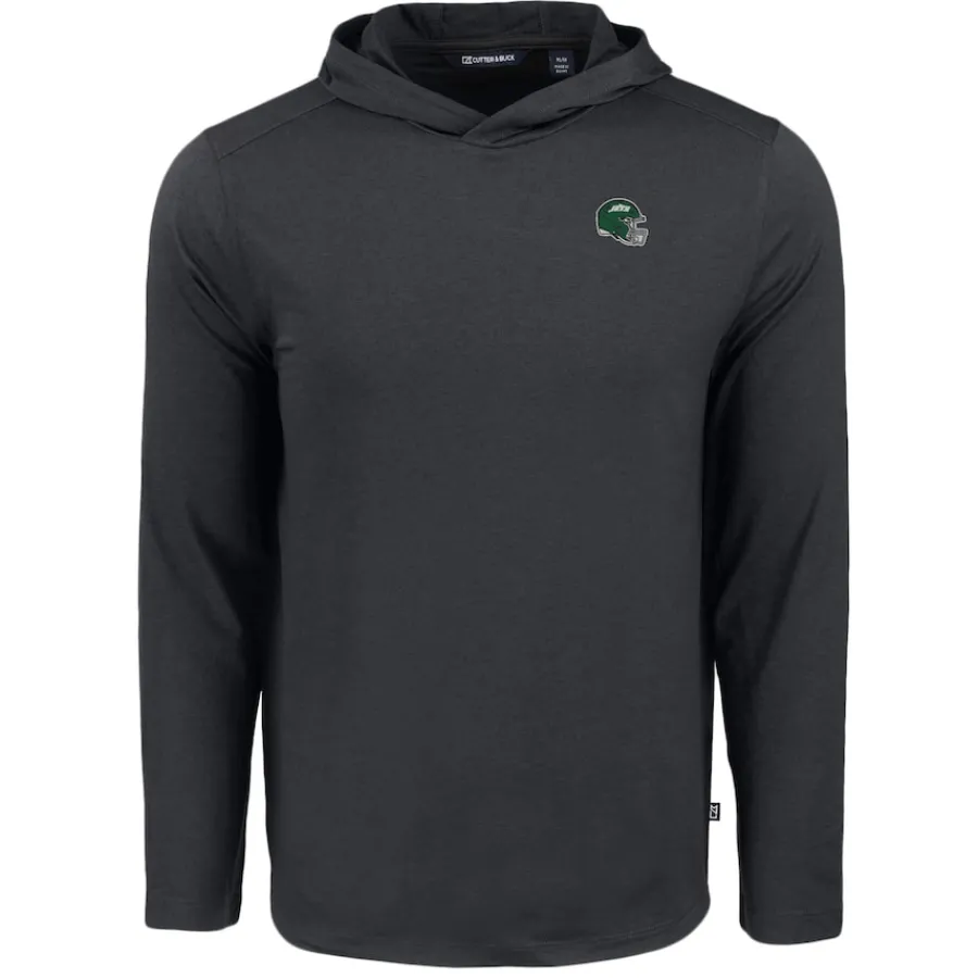 New York Jets Sweaters & Dress Shirts^Men's Cutter & Buck Black Helmet Coastline Epic Comfort Eco Recycled Long Sleeve Hoodie T-Shirt