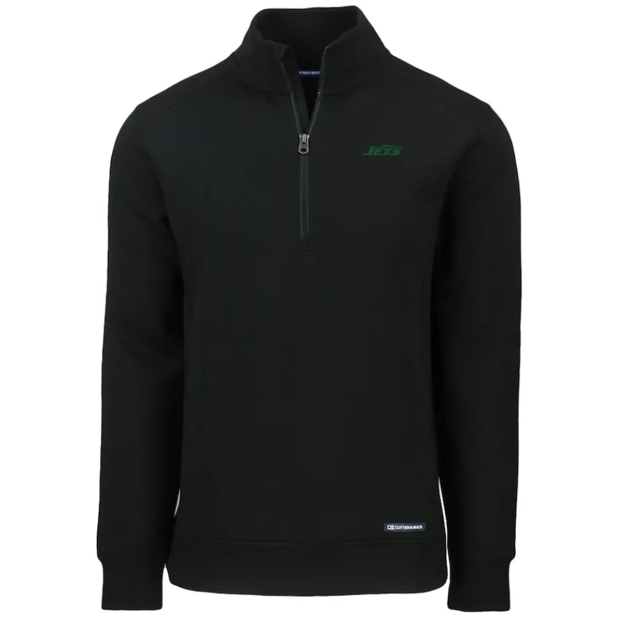 New York Jets Jackets^Men's Cutter & Buck Black Primary Logo Roam Eco Recycled Quarter-Zip Pullover Top