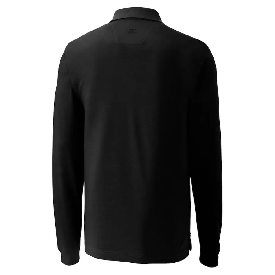 New York Jets Big & Tall^Men's Cutter & Buck Black Big & Tall Helmet DryTec Advantage Tri-Blend Pique Long Sleeve Polo
