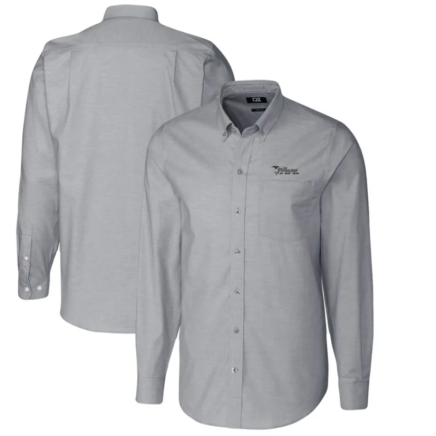 New York Jets Sweaters & Dress Shirts^Men's Cutter & Buck Charcoal Throwback Logo Big & Tall Long Sleeve Stretch Oxford Button-Down Shirt