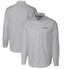 New York Jets Sweaters & Dress Shirts^Men's Cutter & Buck Charcoal Throwback Logo Big & Tall Stretch Oxford Stripe Long Sleeve Button Down Shirt