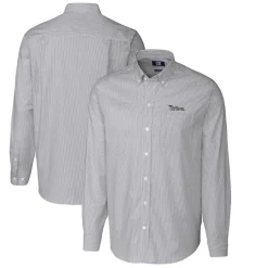 New York Jets Sweaters & Dress Shirts^Men's Cutter & Buck Charcoal Throwback Logo Big & Tall Stretch Oxford Stripe Long Sleeve Button Down Shirt