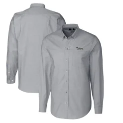 New York Jets Sweaters & Dress Shirts^Men's Cutter & Buck Charcoal Throwback Logo Long Sleeve Stretch Oxford Button-Down Shirt