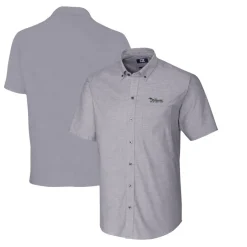 New York Jets Sweaters & Dress Shirts^Men's Cutter & Buck Charcoal Throwback Logo Big & Tall Stretch Oxford Button-Down Short Sleeve Shirt