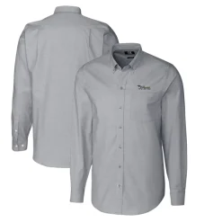 New York Jets Sweaters & Dress Shirts^Men's Cutter & Buck Charcoal Throwback Logo Long Sleeve Stretch Oxford Button-Down Shirt